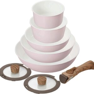 Bestco Frying Pan Pot 8-Piece Set Sakura Pink Cerati Ceramic